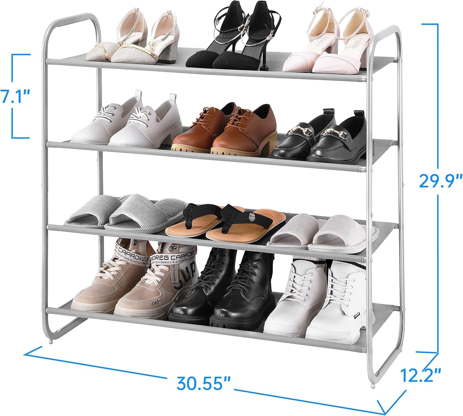 4 Tier Shoe Rack Storage Organinzer 4 Shelf Shoe Rack Organizer，Entrance Fabric Shoe Shelf Small for Closet Entryway Hallway Bedroom(Light Gray)