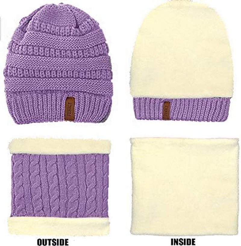 3Pcs Kids Winter Beanie Hat Scarf Gloves Set for 2-6-10-14 Years Old Boys Girls, Knit Thick Warm Fleece Lined Thermal Sets