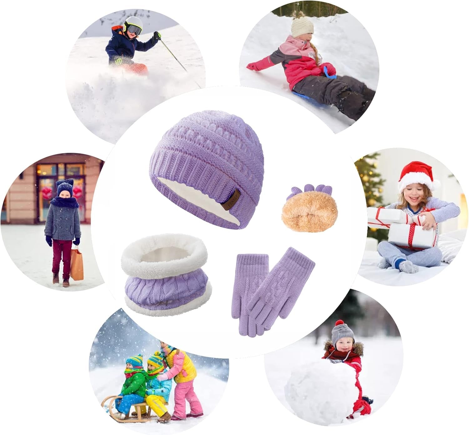 3Pcs Kids Winter Beanie Hat Scarf Gloves Set for 2-6-10-14 Years Old Boys Girls, Knit Thick Warm Fleece Lined Thermal Sets