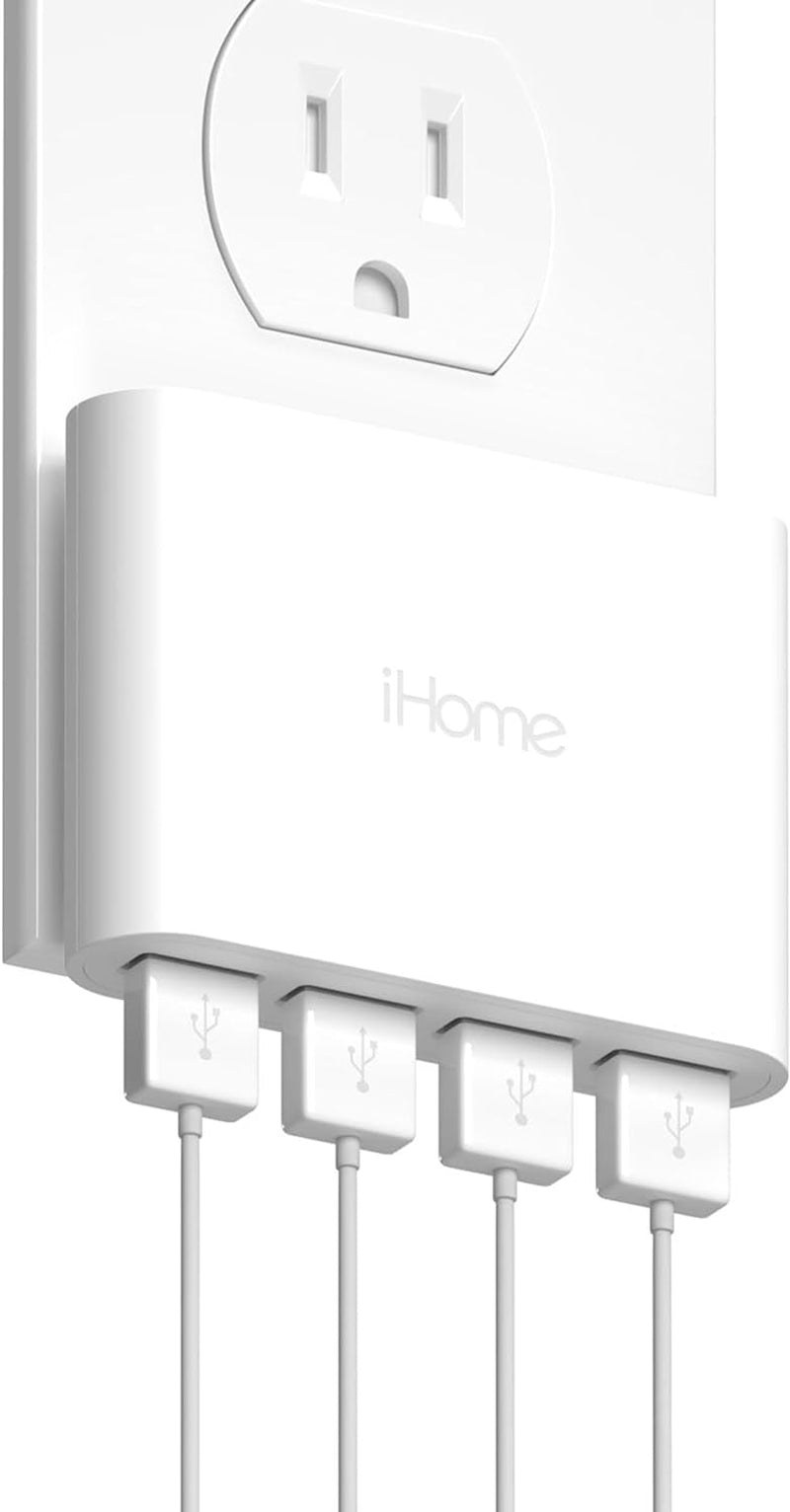 Slim 4-Port USB Wall Charger, AC Pro Multiport Plug Adapter, Phone Charging Block with 4 Ports, Flat USB Wall Adapter for Home & Travel