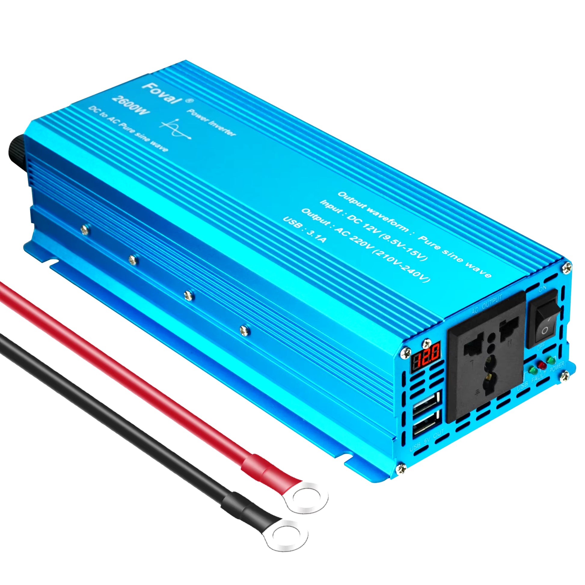 Pure Sine Wave Inverter DC 12V to AC 220V 230V 1500W/2200W/2600W Voltage Transfer Converter Universal EU Socket Auto Accessories
