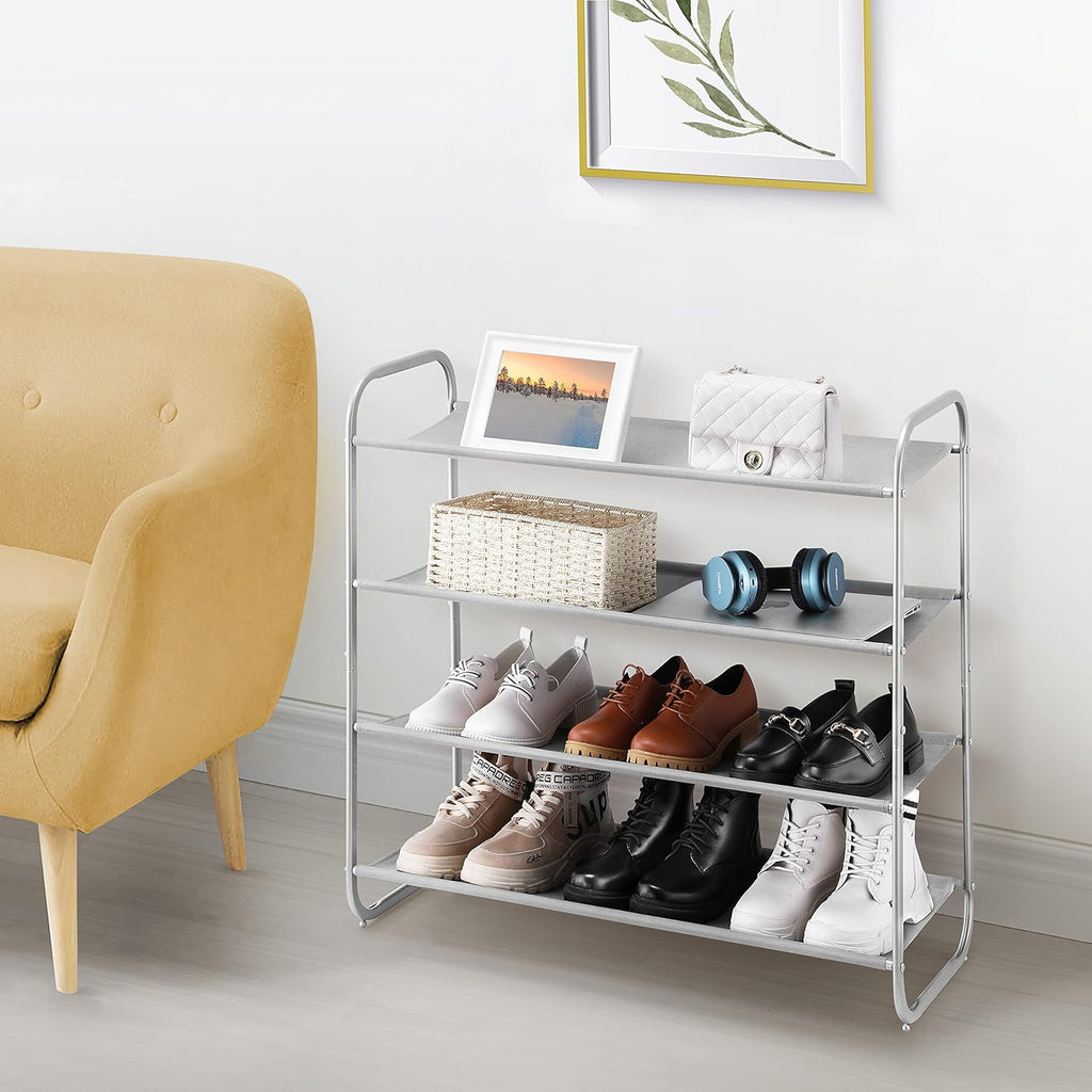 4 Tier Shoe Rack Storage Organinzer 4 Shelf Shoe Rack Organizer，Entrance Fabric Shoe Shelf Small for Closet Entryway Hallway Bedroom(Light Gray)