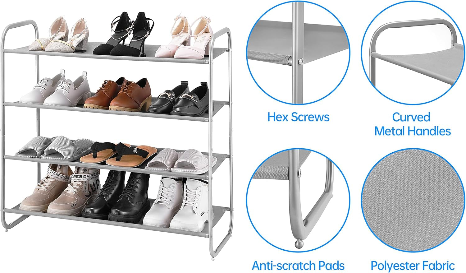 4 Tier Shoe Rack Storage Organinzer 4 Shelf Shoe Rack Organizer，Entrance Fabric Shoe Shelf Small for Closet Entryway Hallway Bedroom(Light Gray)