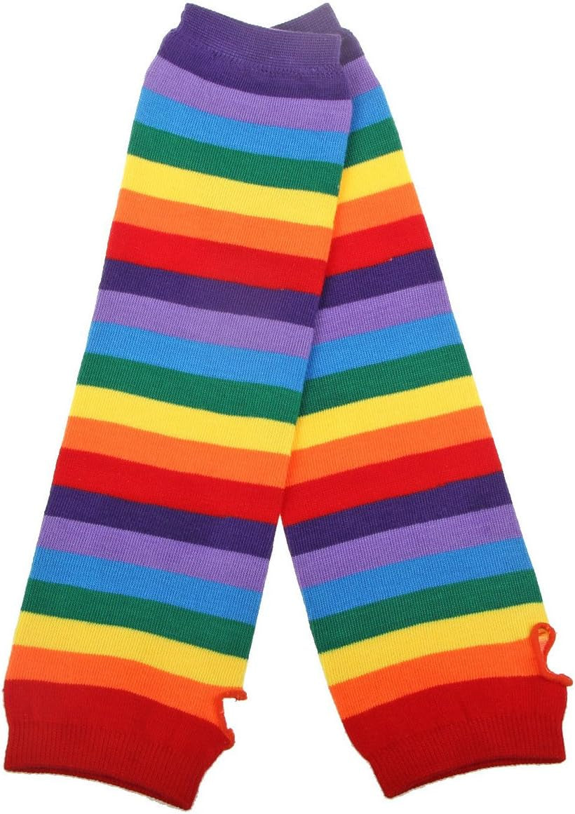 Womens Rainbow Socks Striped Knee High Socks Arm Warmer Fingerless Gloves Set